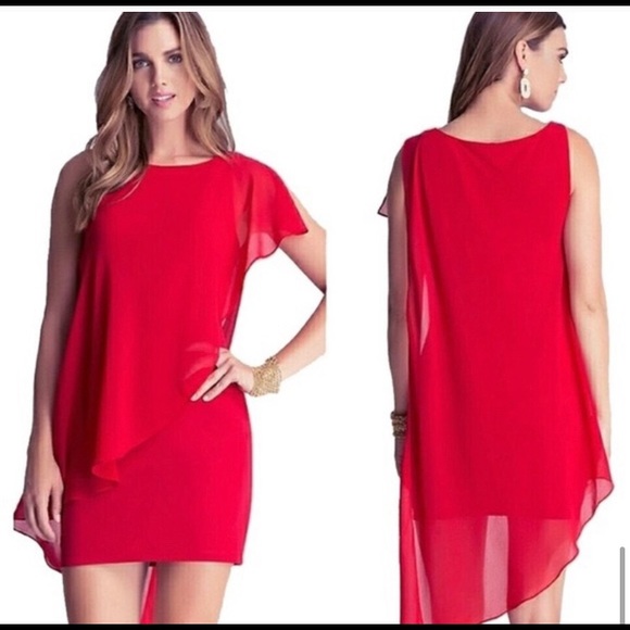 bebe Coral Maline Asymmetric Flutter Sleeve Dress - Picture 2 of 7